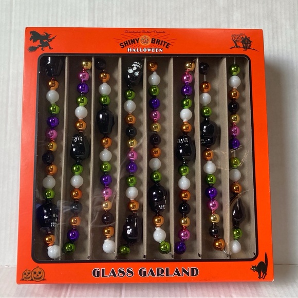 Shiny Brite Halloween Skull Glass Garland New 7 ft - Picture 1 of 2
